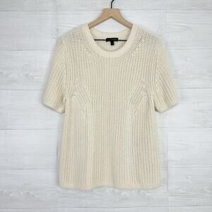Banana Republic Organic Cotton Sweater Top Women Large Cream Short Sleeve Preppy